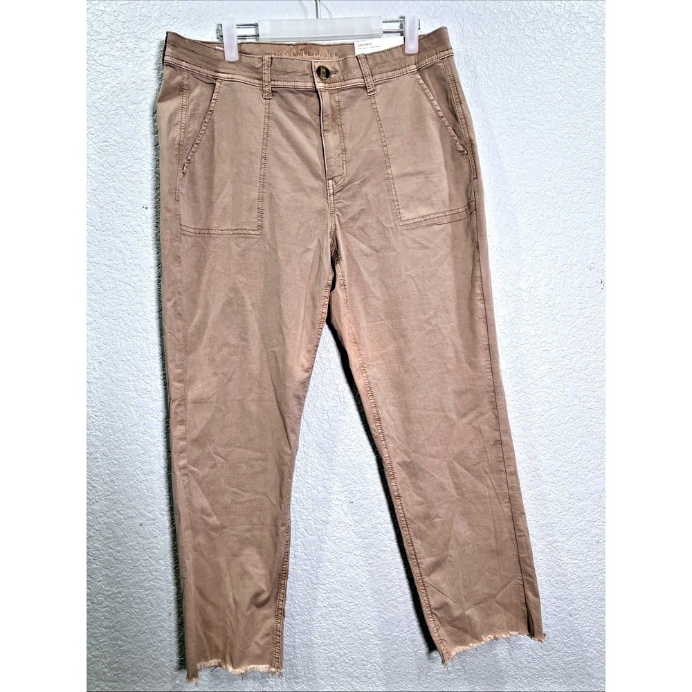 American Eagle Pants Womens 14 Long Tan Super Stretch Low Rise Raw‎ Hem Utility